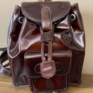 Gucci mini bamboo backpack burgundy patent